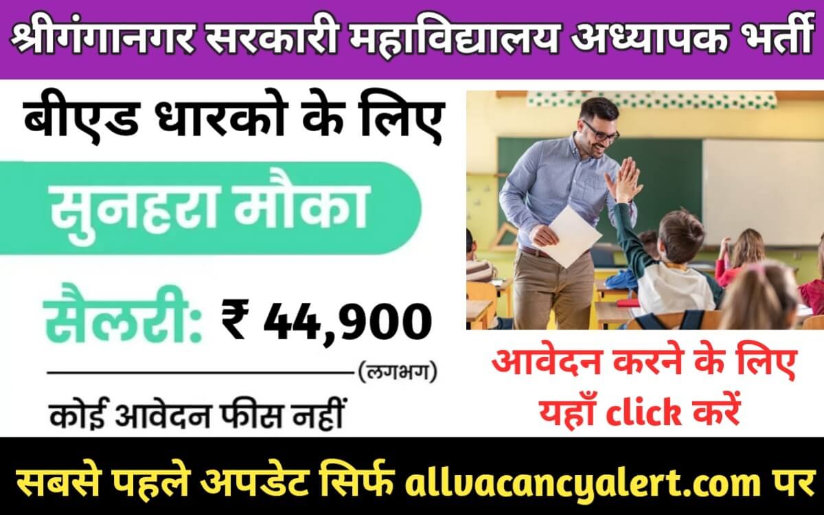 Sriganganagar Govt College Vacancy 2023